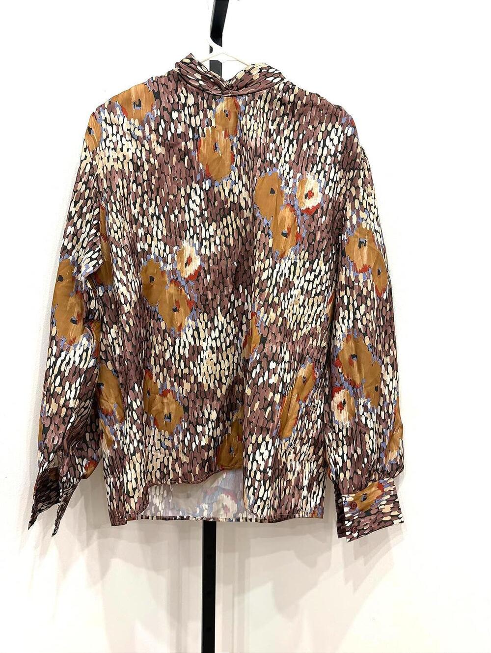 Vintage Long Sleeve Patterned Blouse 80s Blouse brown funky pattern